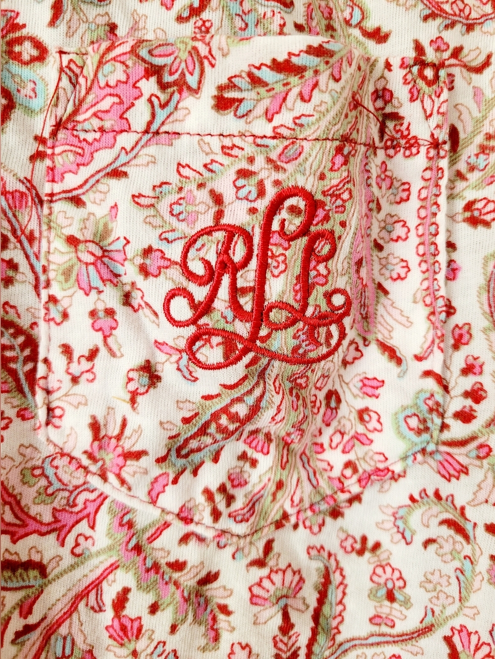 Ralph Lauren Pink Paisley Cotton Blend 2-pc. Pajamas Set LRL Embroidery Medium - Picture 11 of 16